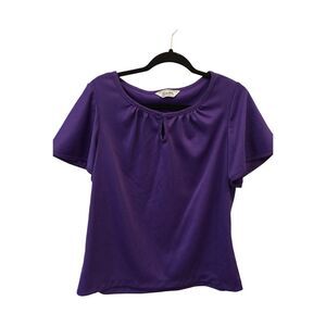 Vintage Lady Blair Blouse Womens Purple Round Neck Cap‎ Sleeves 80s Secretary